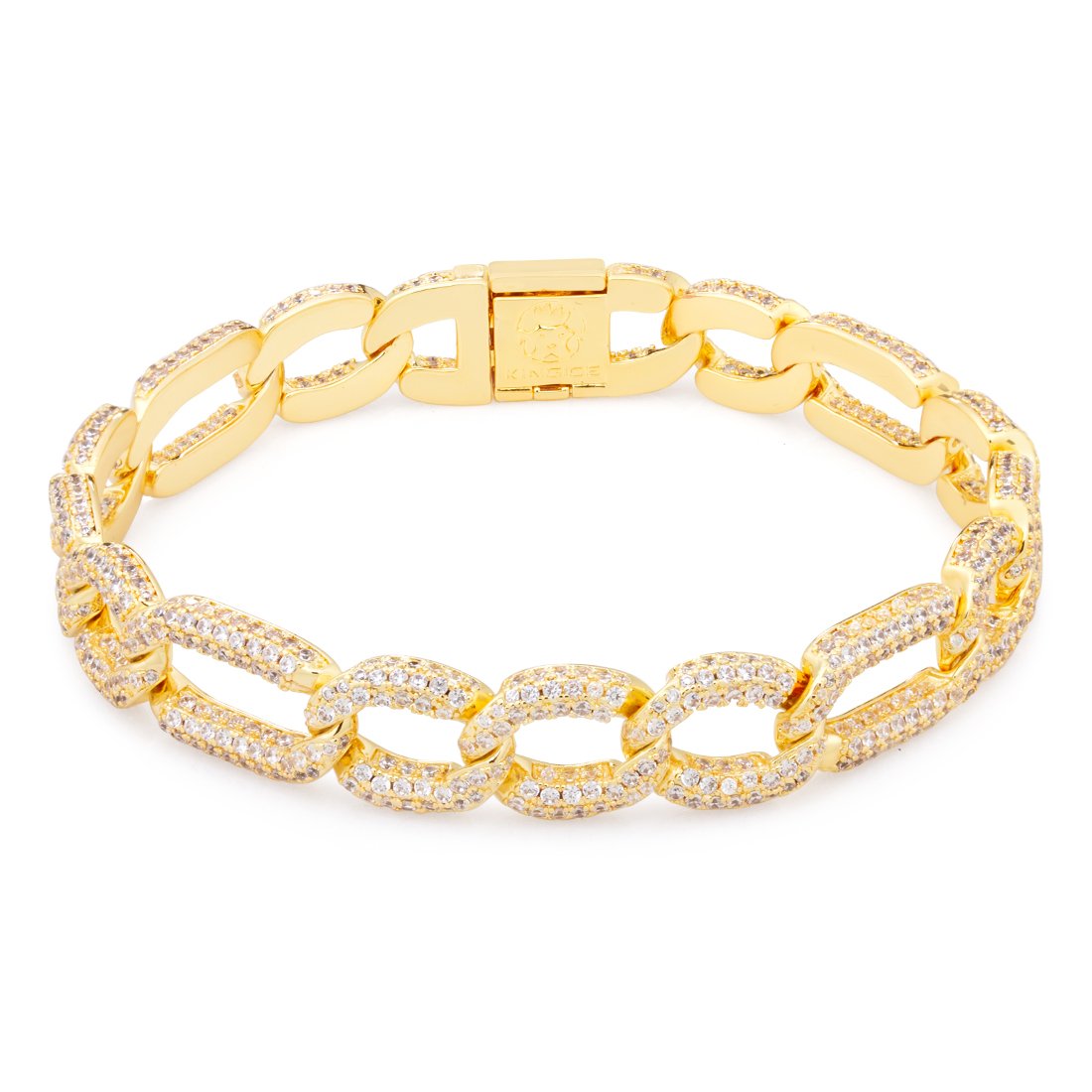 10mm Iced Figaro Bracelet in Gold Plated / 14K Gold / 8" by King Ice