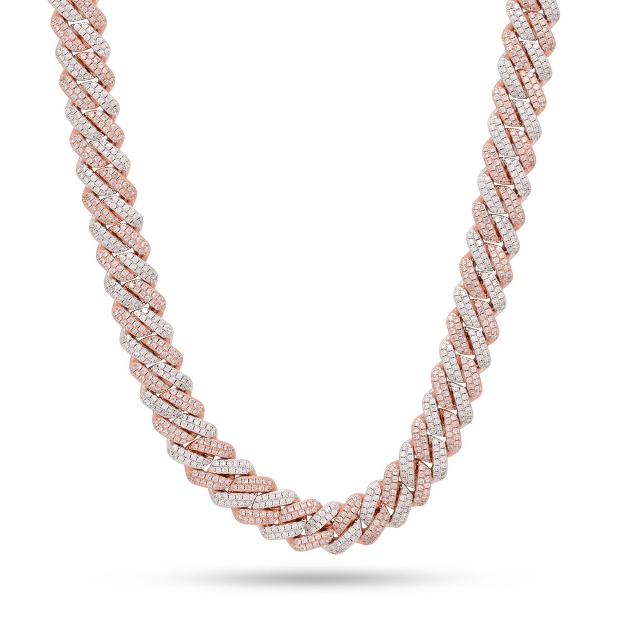12mm Rose Gold Iced Diamond-Cut Miami Cuban Link Chain in Gold Plated / White/Rose Gold / 18" by King Ice