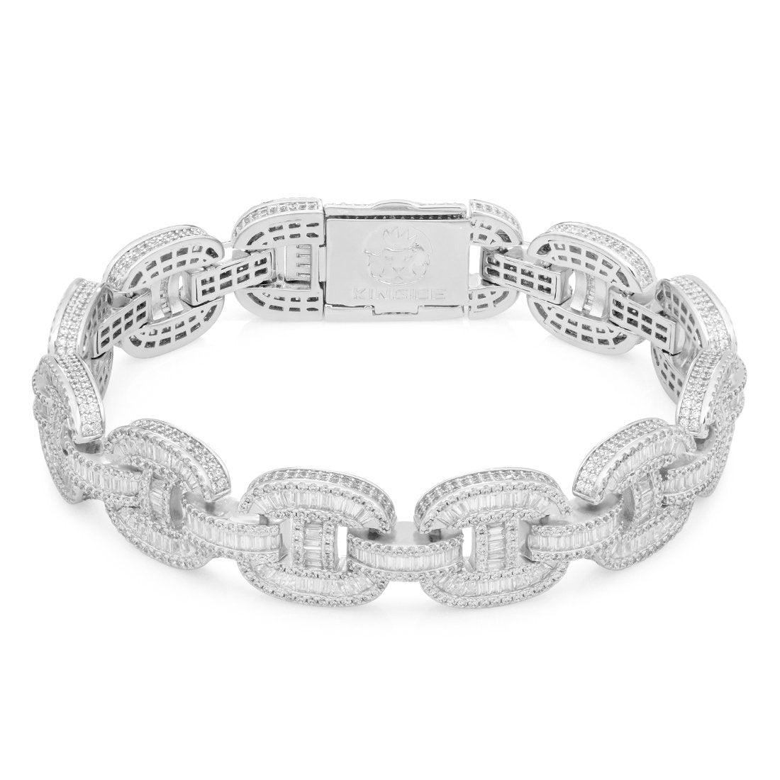 14mm Iced Baguette-Cut G-Link Bracelet in Gold Plated / White Gold / 8" by King Ice