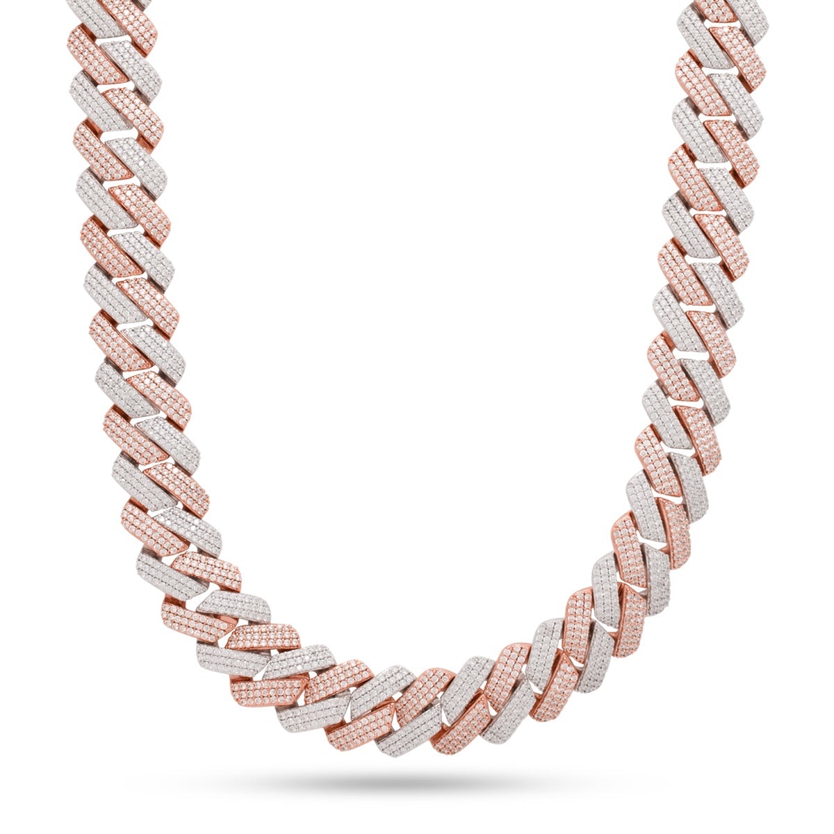 18mm Rose Gold Iced Diamond-Cut Miami Cuban Link Chain  in  Gold Plated / White/Rose Gold / 18" by King Ice