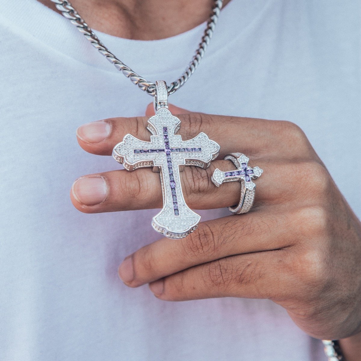 Fleur de Lis Cross Necklace in by King Ice