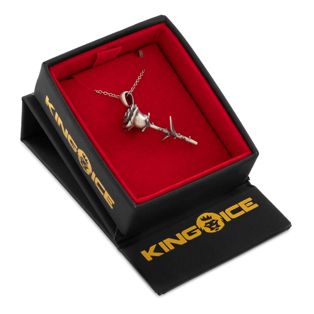 Antique Rose Necklace in Sterling Silver / White Gold / 1.6" by King Ice