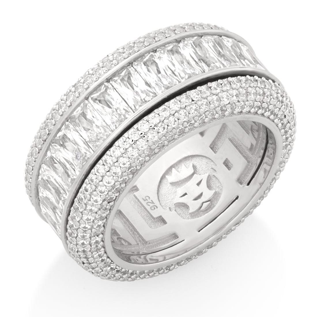 Baguette-Cut Icy Spinner Ring in Sterling Silver / White Gold / 7 by King Ice