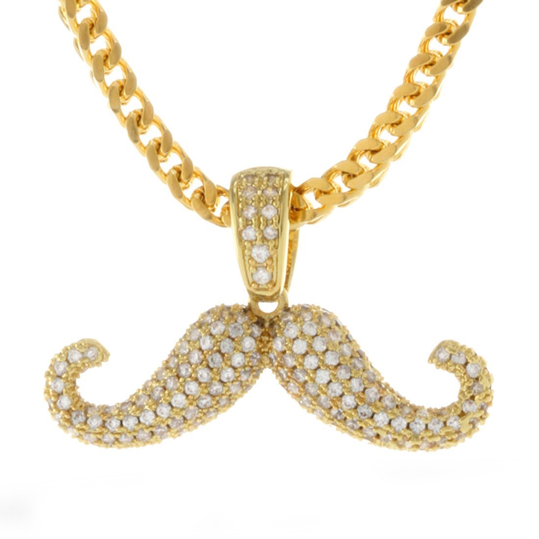 Barber Shop Mustache Necklace in 14K Gold / 1.1" by King Ice