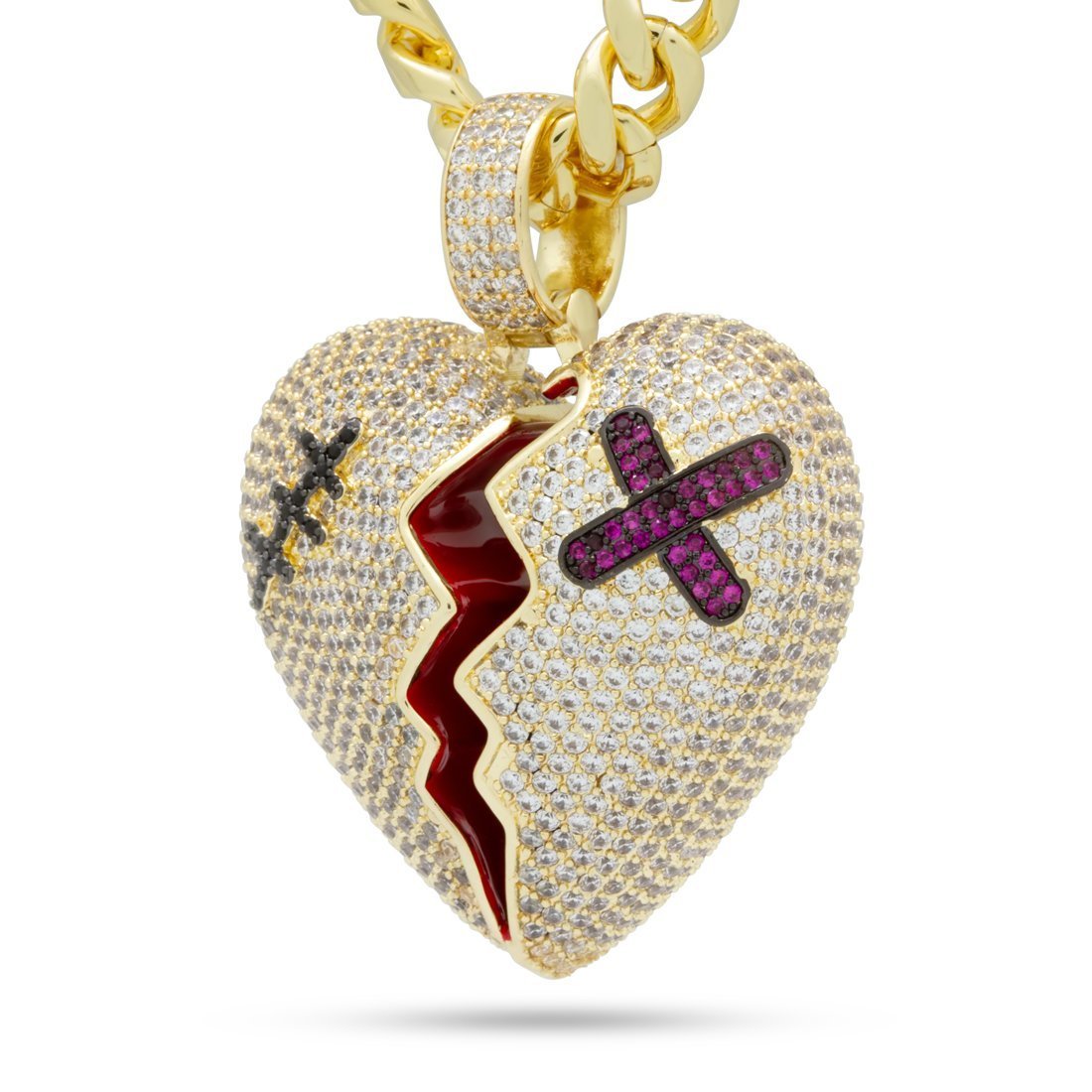 Broken Heart Necklace in 14K Gold / 2" by King Ice