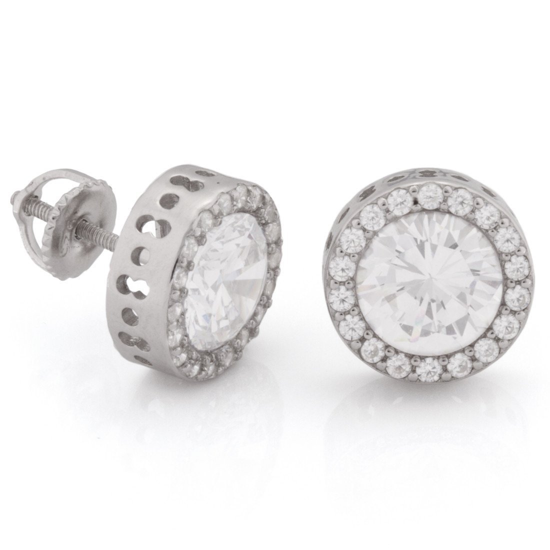 Button Stud Earrings in Sterling Silver / White Gold / 12mm by King Ice