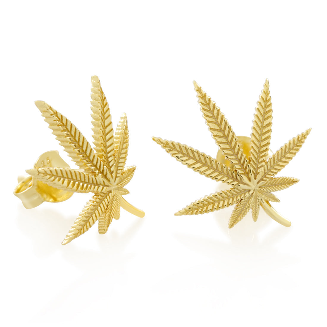 Cannabis Leaf Stud Earrings in Sterling Silver / 14K Vermeil / 1.3" by King Ice