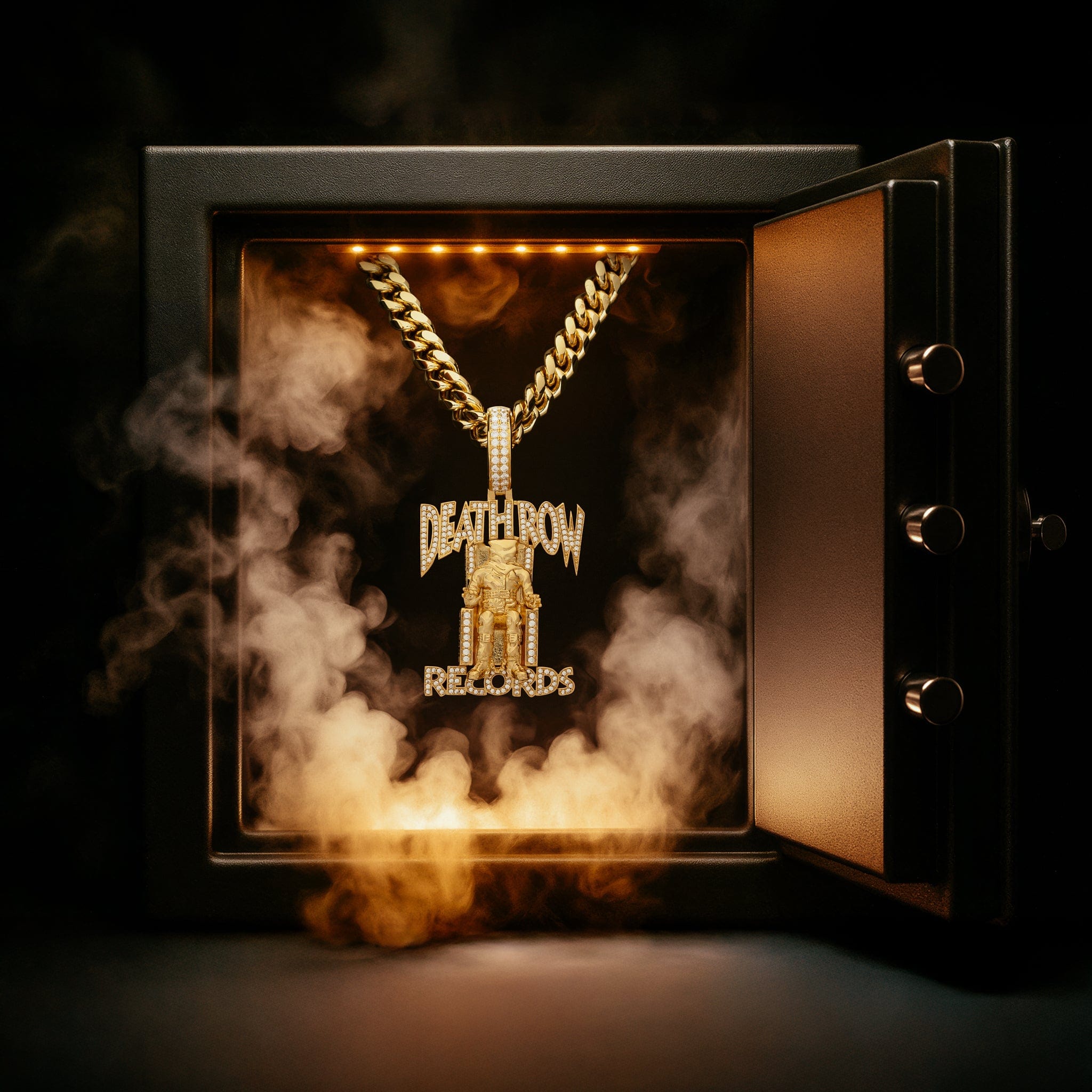 Death Row Records x King Ice - Iced Logo Necklace  in  14K Gold / 2.3" by King Ice