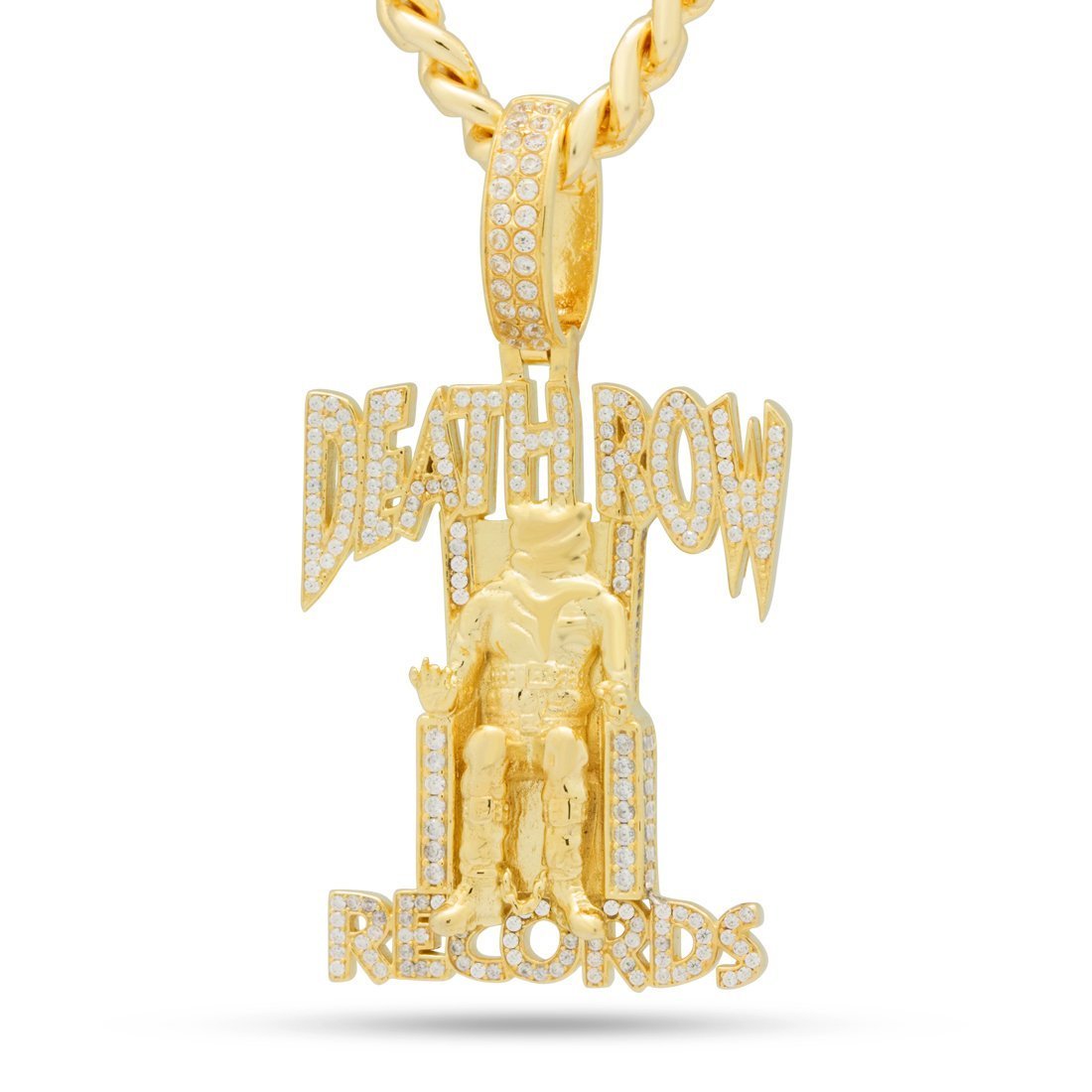 Death Row Records x King Ice - Iced Logo Necklace  in  Gold Plated / 14K Gold / 2.3" by King Ice
