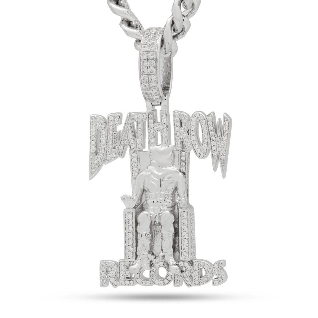 Death Row Records x King Ice - Iced Logo Necklace  in  Gold Plated / White Gold / 2.3" by King Ice