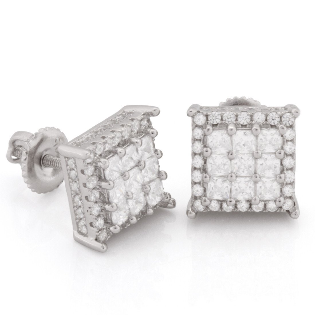 Double-Row Stud Earrings in Sterling Silver / White Gold / 10mm by King Ice