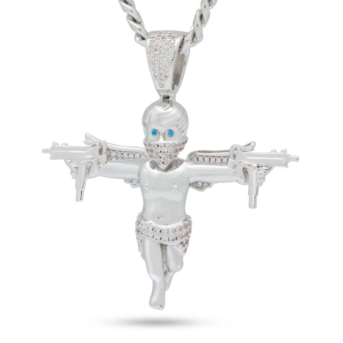 Dual Uzi Angel Necklace in White Gold / 2.1" by King Ice