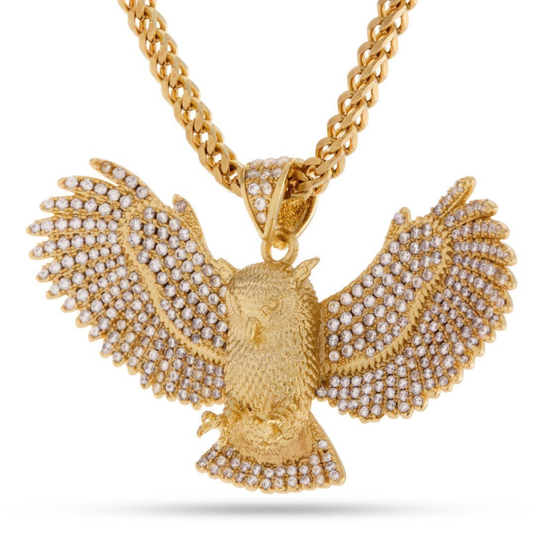 Great Horned Owl Necklace in 14K Gold / 1.2" by King Ice