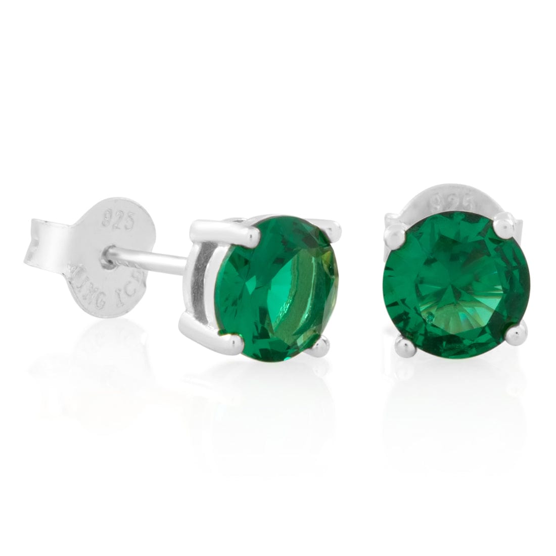Green Brilliant-Cut Stud Earrings in Sterling Silver / White Gold / 6mm by King Ice