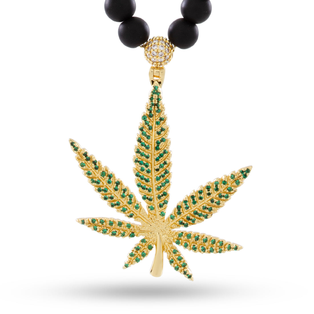 High Rise Cannabis Leaf Necklace in Gold Plated / 14K Gold / 2" by King Ice