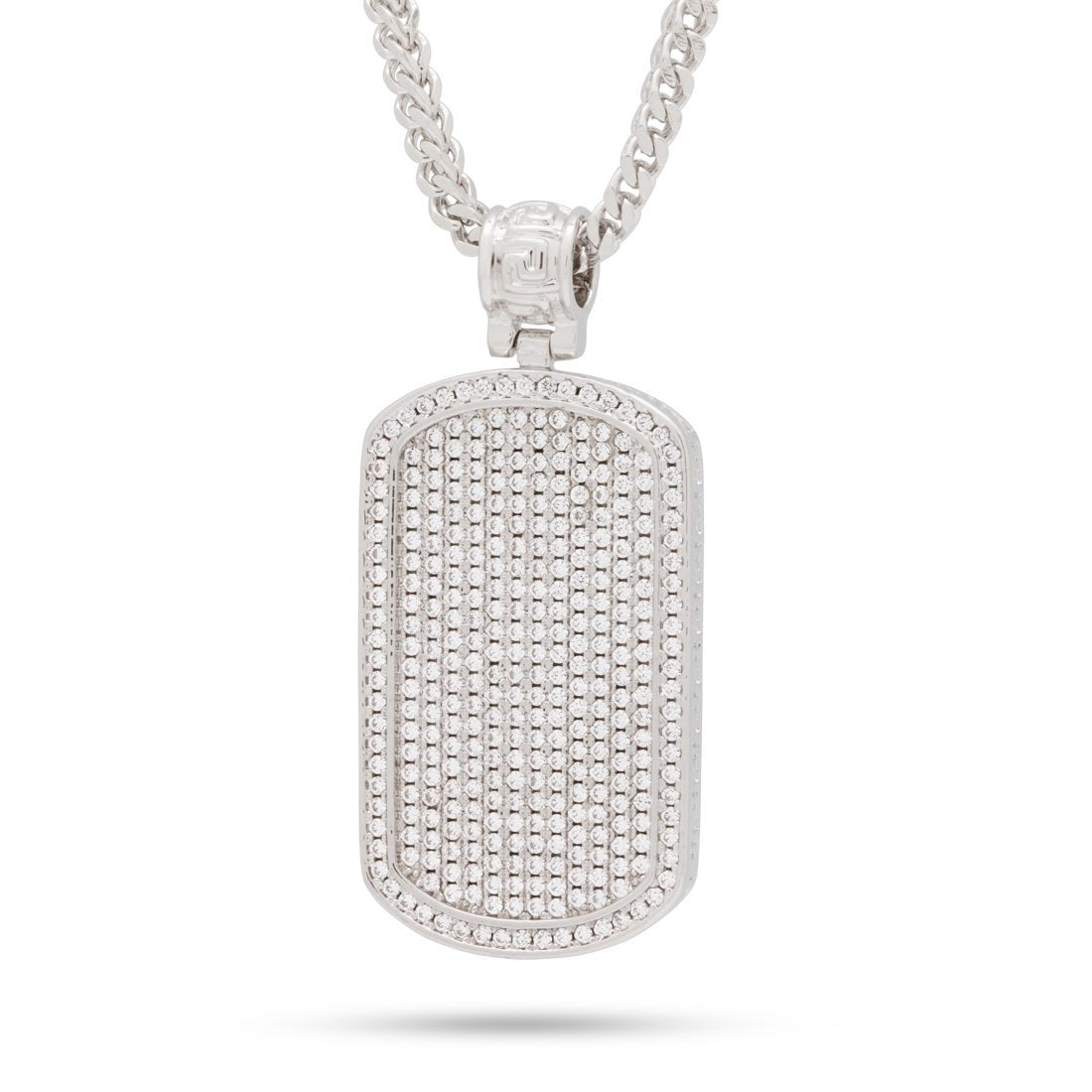 Iced Dog Tag Necklace  in  White Gold / 1.9" by King Ice