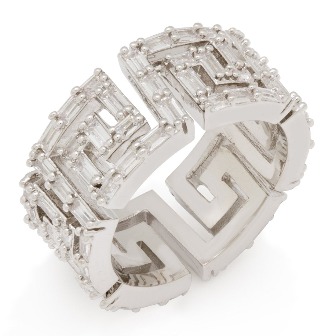 Iced Greek Key Ring  in  White Gold / 7 by King Ice