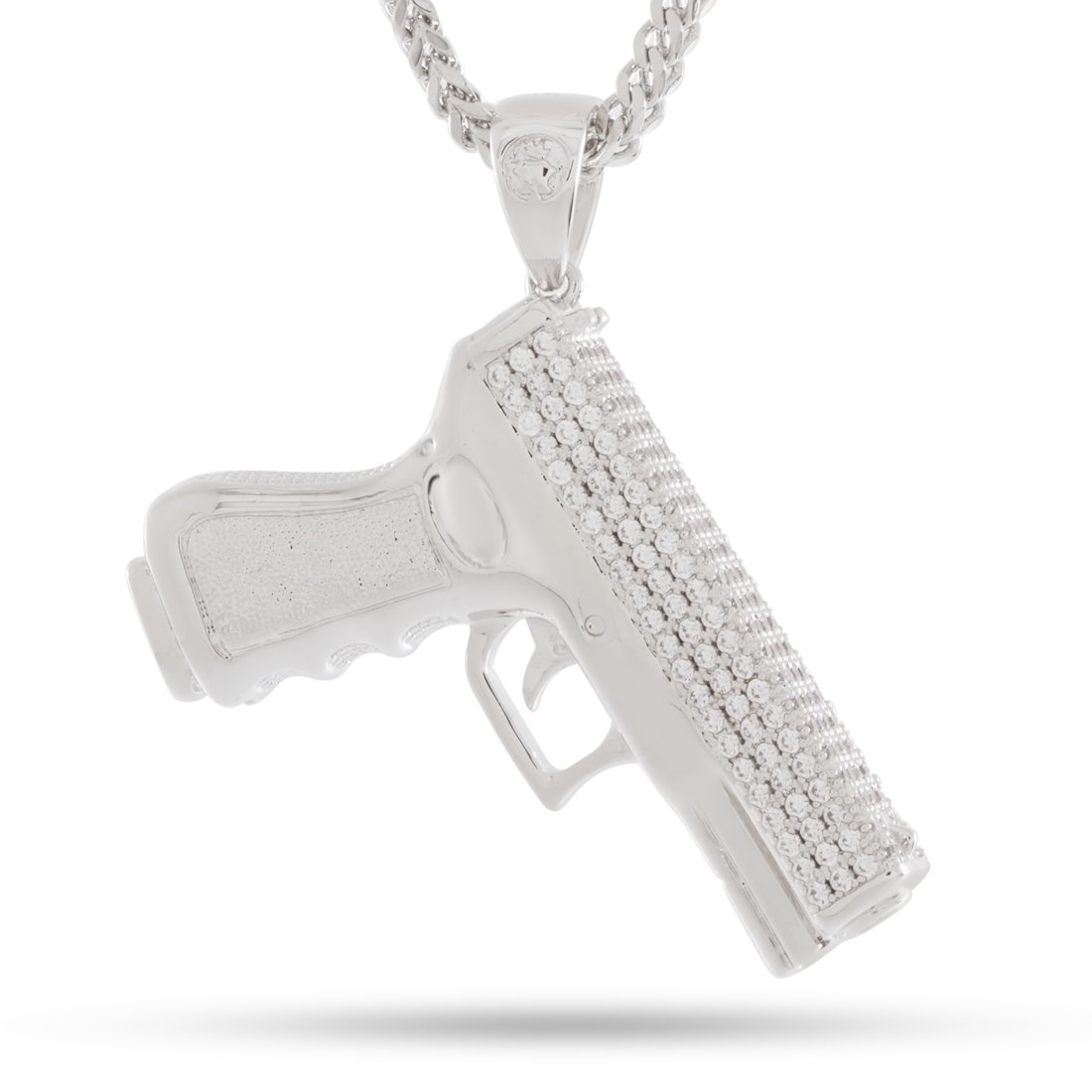 Iced Handgun Necklace in White Gold / 1.9" by King Ice