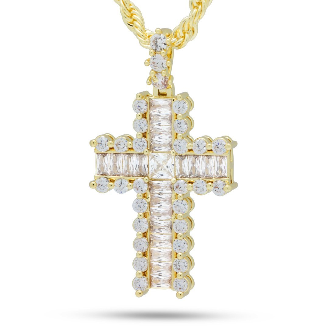 Icy Cross Necklace in 14K Gold / 2.1" by King Ice