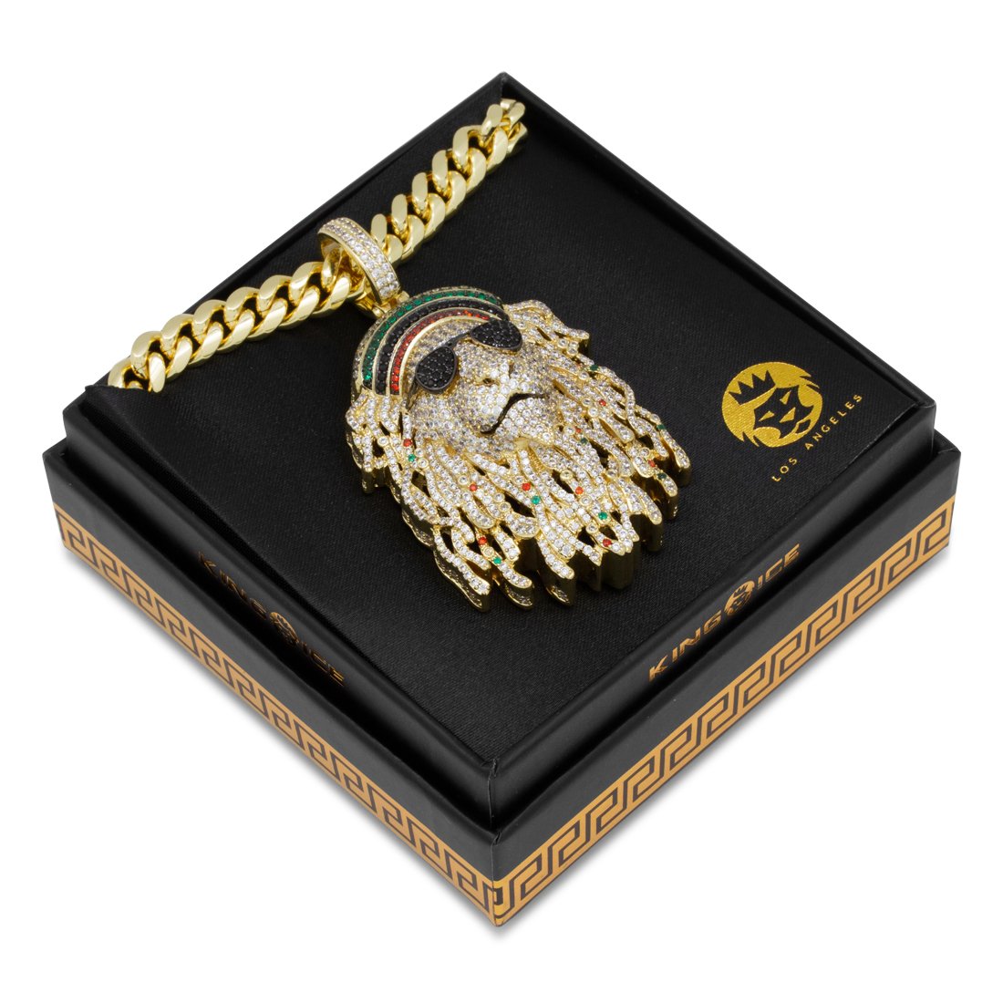 Icy Rasta Lion Necklace in 14K Gold / 2.8" by King Ice