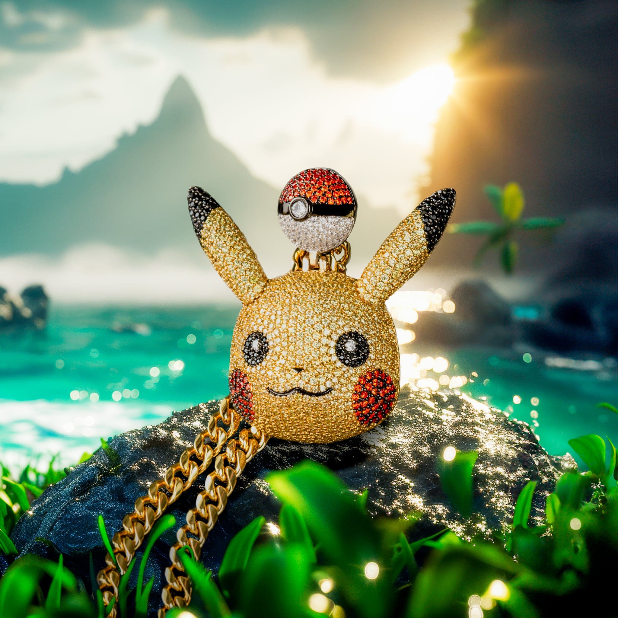 King Ice | Pokémon - Pikachu Necklace in 14K Gold / 1.9" by King Ice