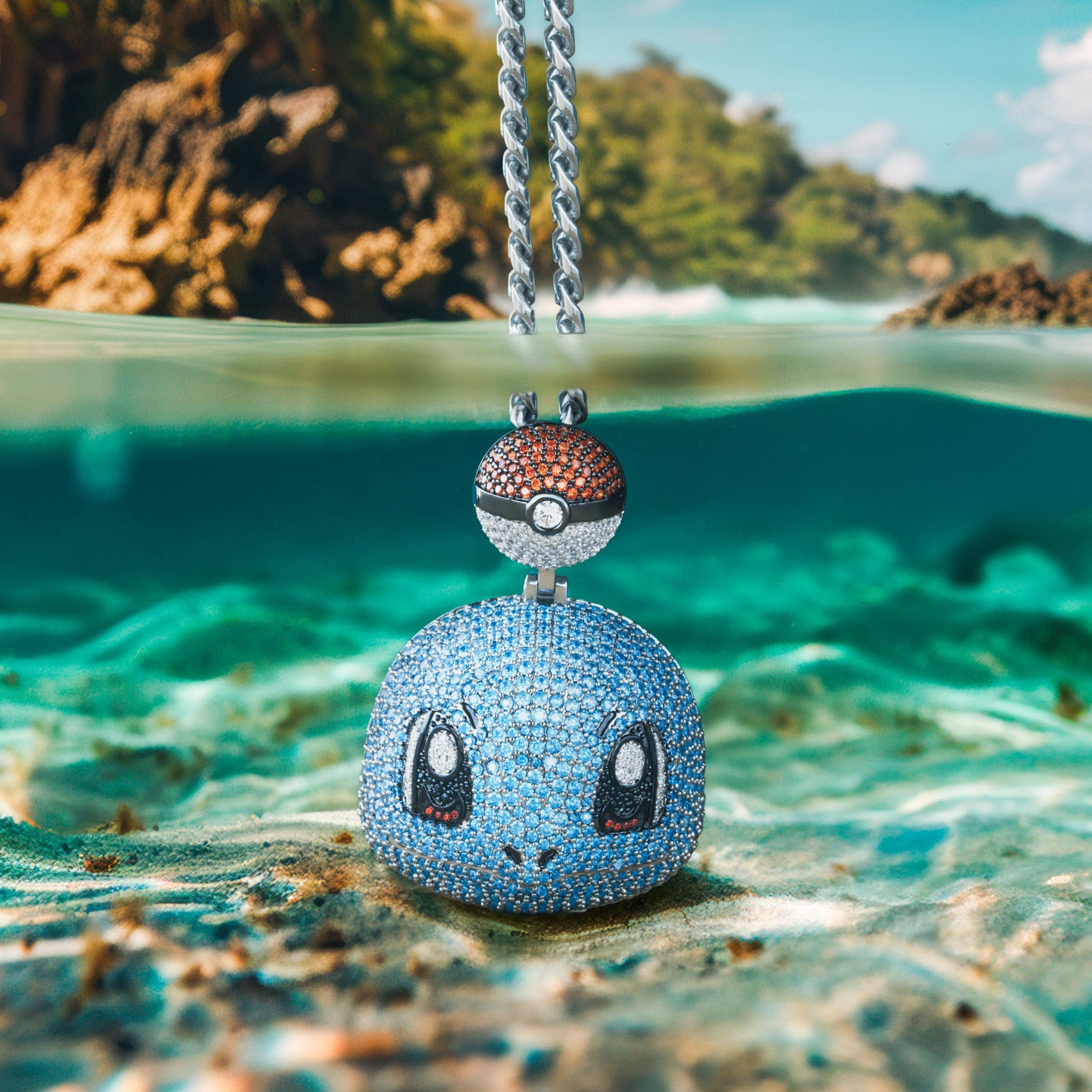 King Ice | Pokémon - Squirtle Necklace in White Gold / 2" by King Ice