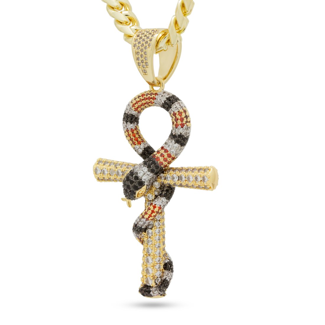 King Snake Ankh Key Necklace in 14K Gold / 3" by King Ice