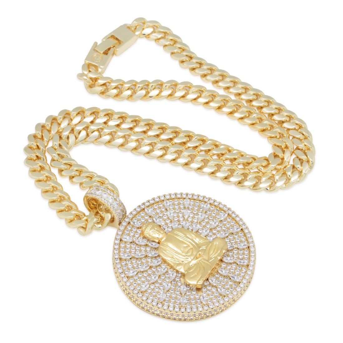 Meditating Buddha Necklace in 14K Gold / 2.5" by King Ice