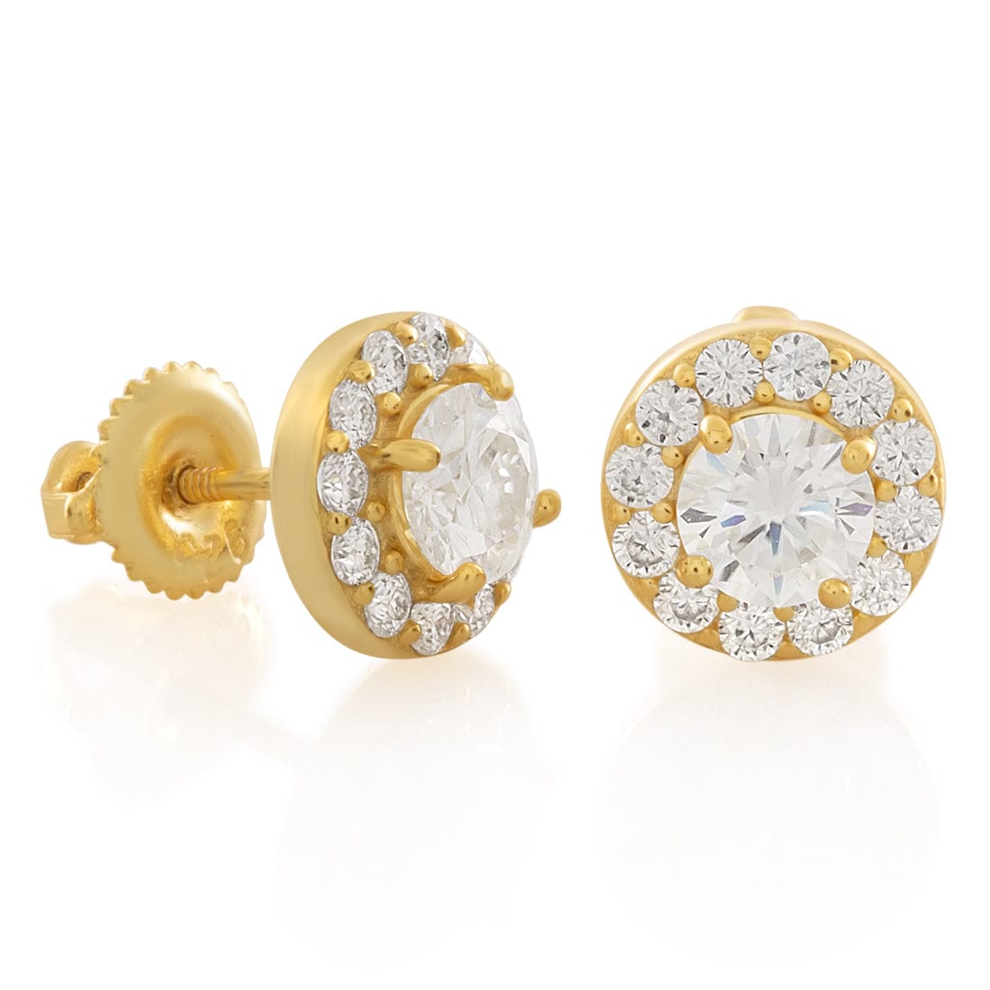 Moissanite Halo Brilliant-Cut Stud Earrings  in  Sterling Silver / 14K Gold / 6mm by King Ice