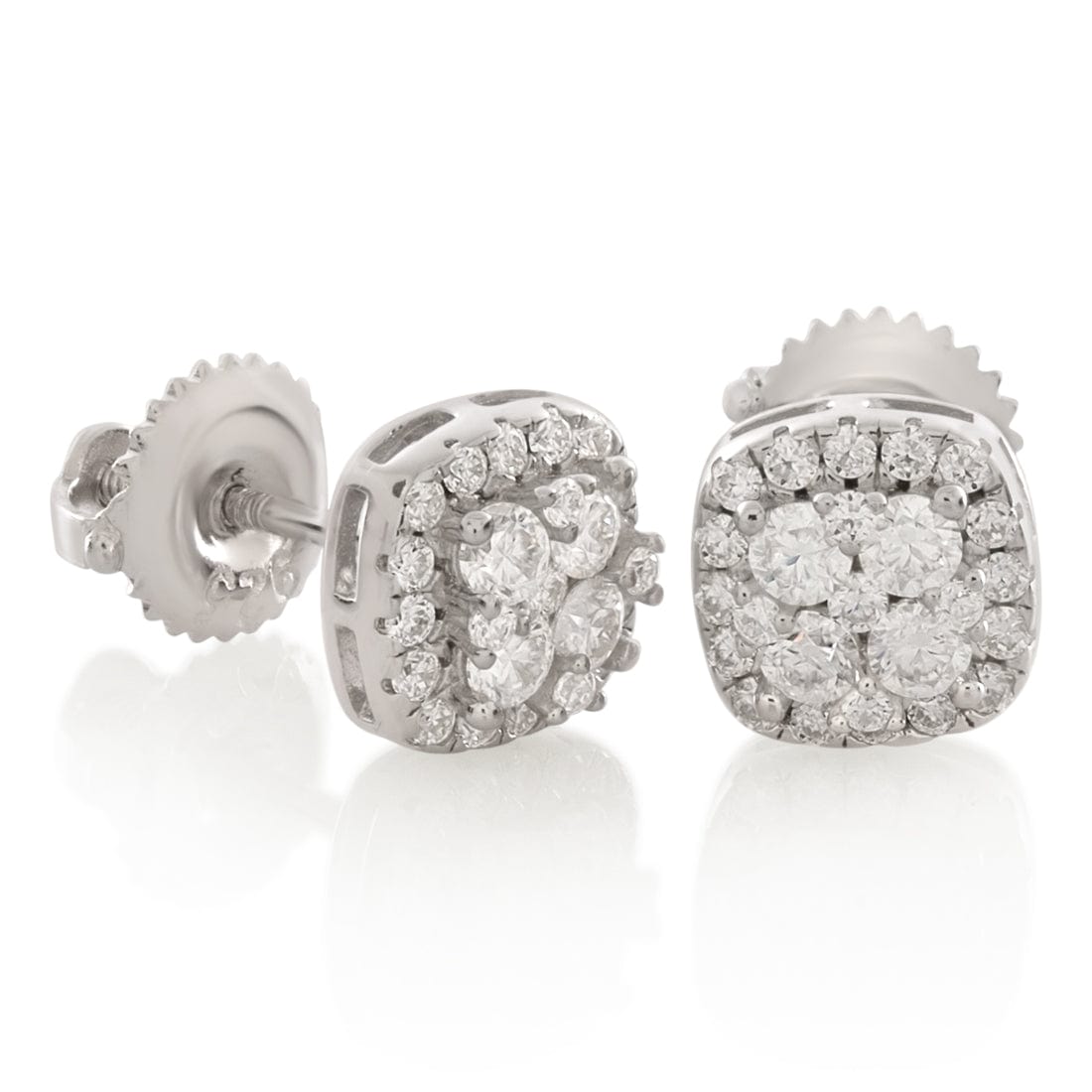 Moissanite Layered Stud Earrings in Sterling Silver / White Gold / 6mm by King Ice