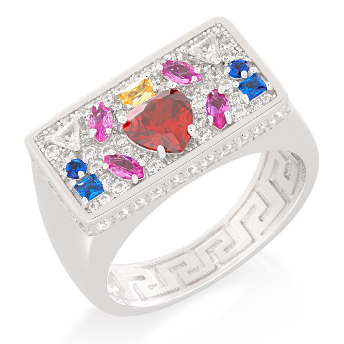 Multi-Color Crown Julz Ring in Sterling Silver / White Gold / 7 by King Ice