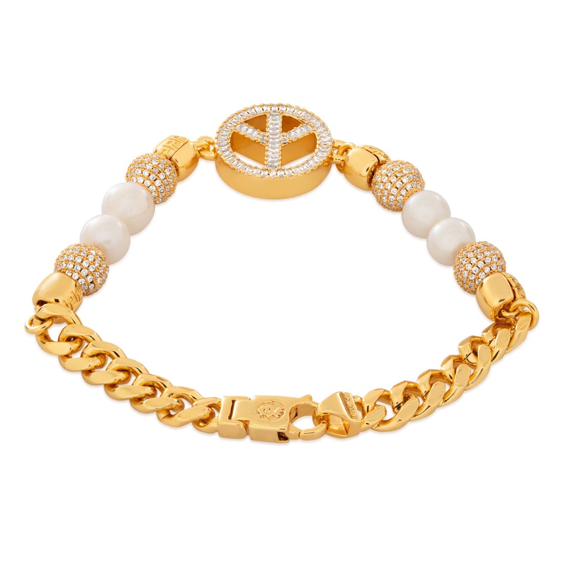 Pearl of Wisdom Peace Bracelet  in  Gold Plated / 14K Gold / 8" by King Ice