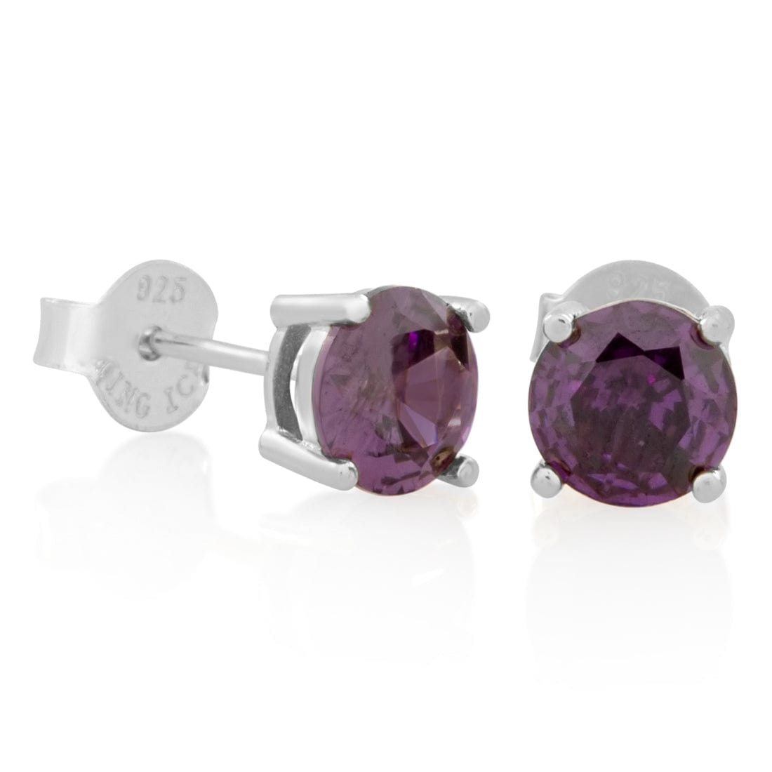 Purple Brilliant-Cut Stud Earrings in Sterling Silver / White Gold / 6mm by King Ice
