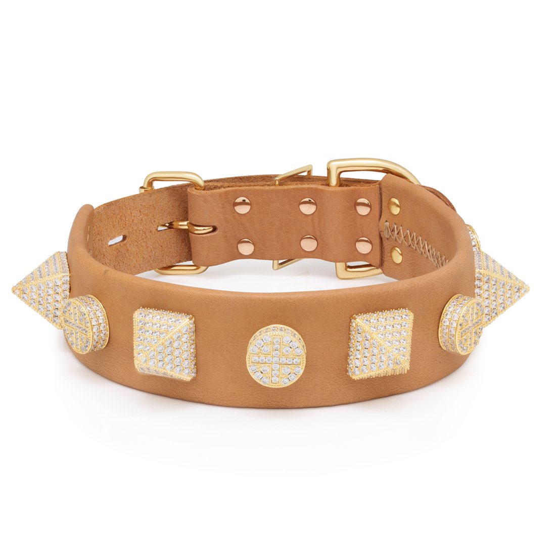 Pyramid Iced Dog Collar  in  14K Gold by King Ice