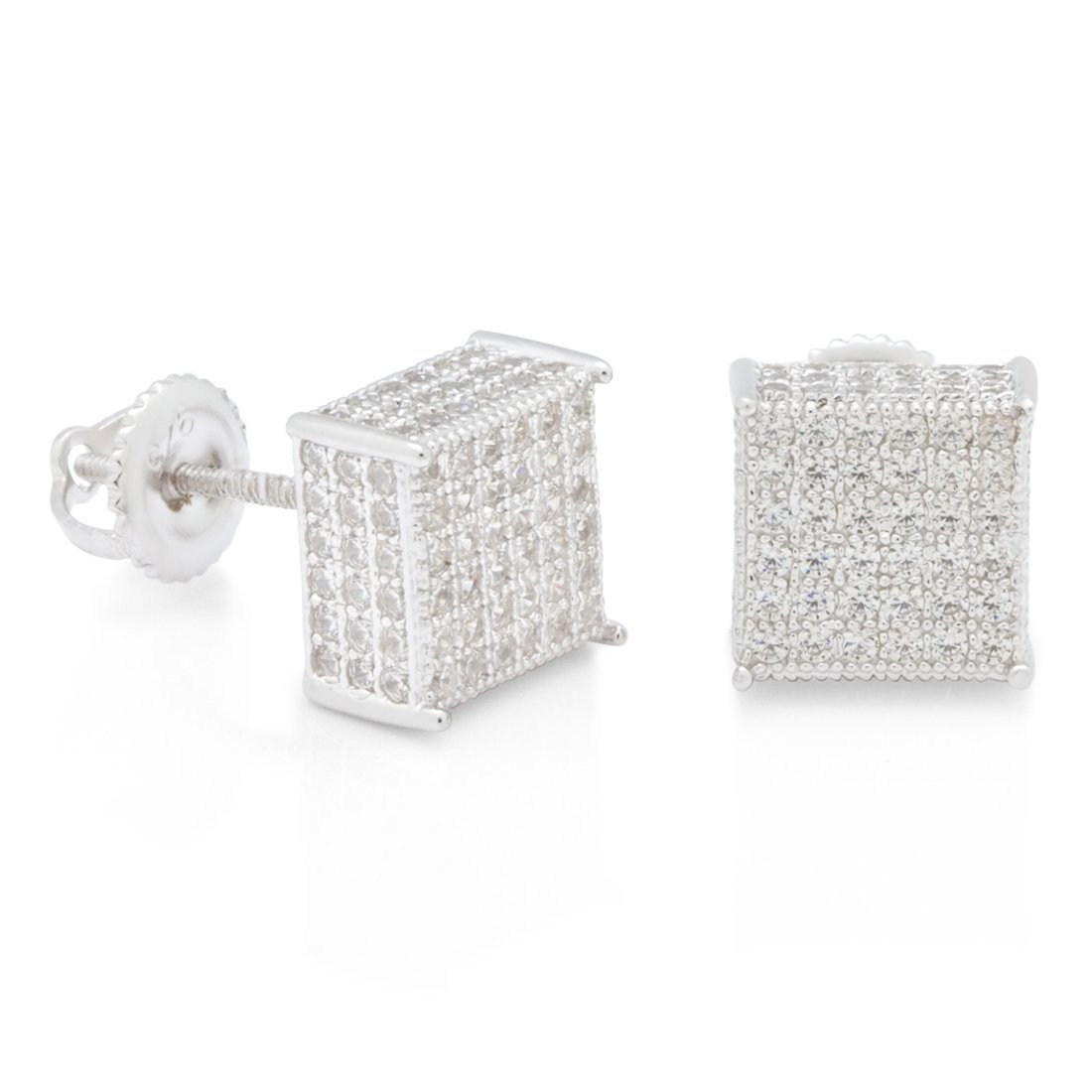 Triple-Row Stud Earrings in Sterling Silver / White Gold / 8mm by King Ice