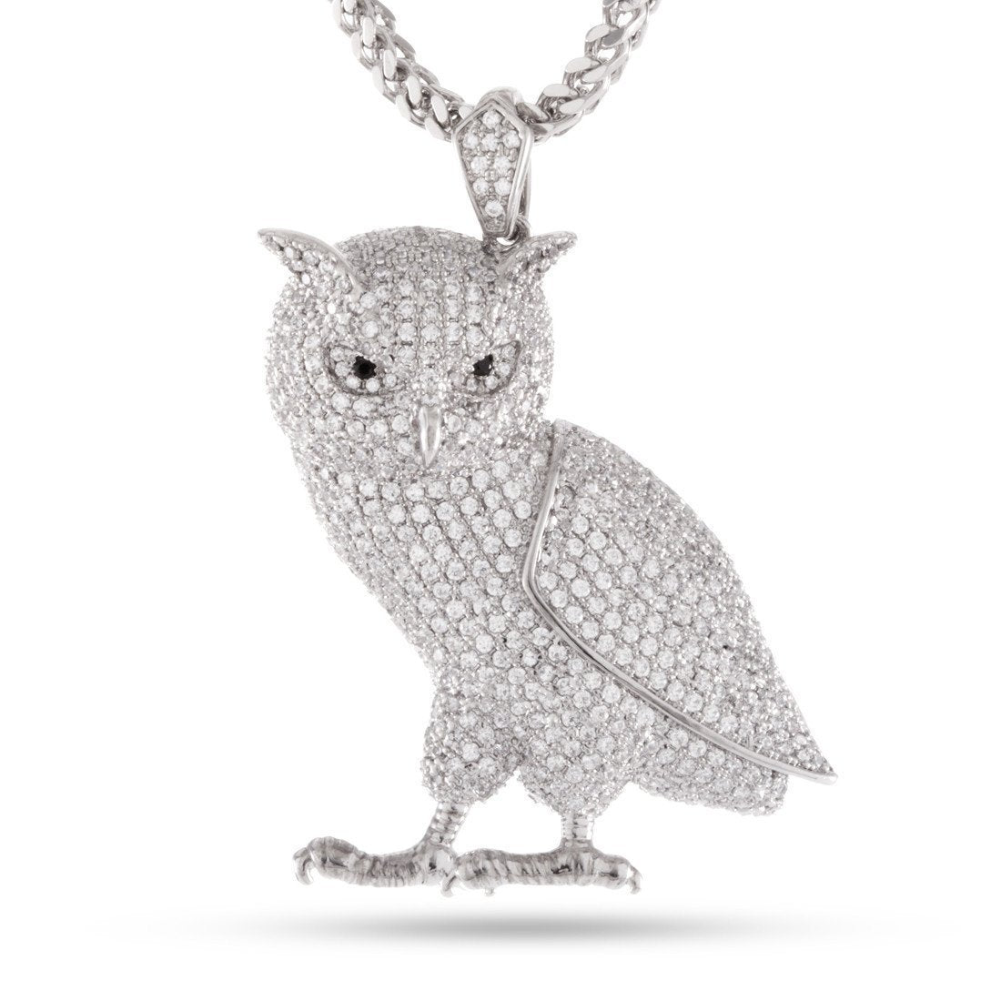 Wise Owl Necklace in White Gold / 1.9" by King Ice