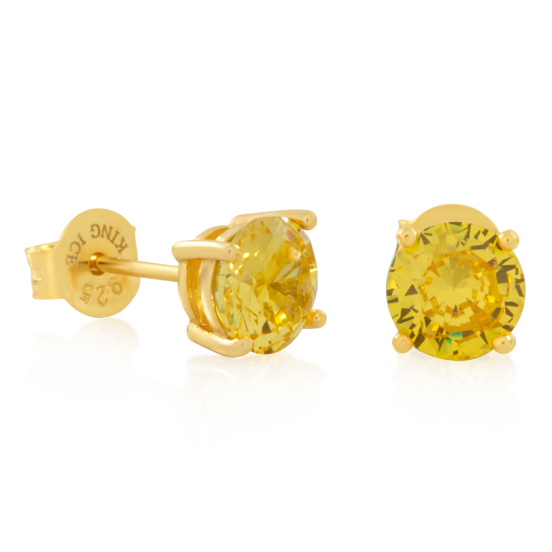 Yellow Brilliant-Cut Stud Earrings in Sterling Silver / 14K Vermeil / 6mm by King Ice